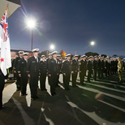 Dawn parade with flags